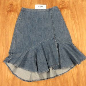 ANTHROPOLOGIE Pilcro Asymmetrical Ruffled Denim Jean Skirt Womens Sz 6 Flounced